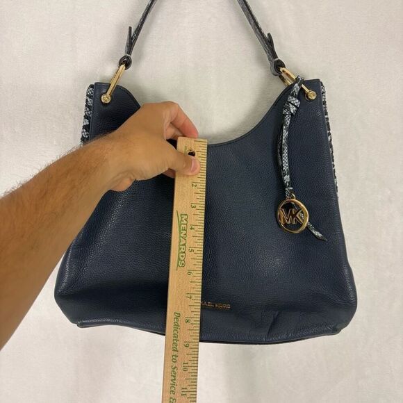 Michael Kors Collection Blue Leather Snakeskin Side Shoulder Purse - Picture 6 of 12